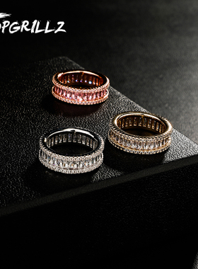 INS小众风潮满钻戒指男女同款个性轻奢指环hiphop时尚简约配饰品