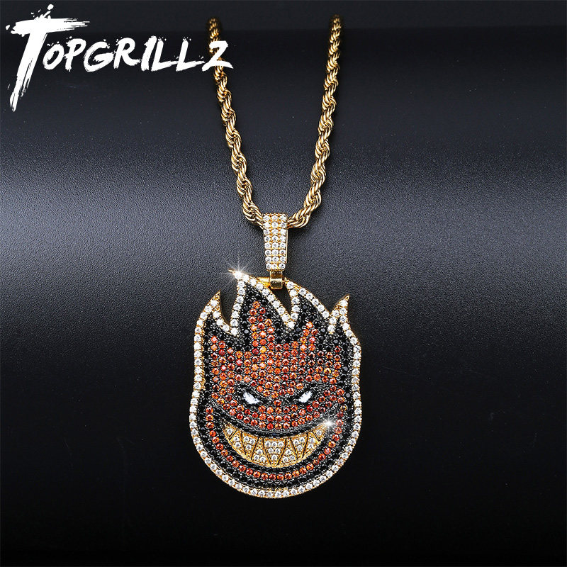 ins爆款spitfire款小火人吊坠 镶钻双面造型街头嘻哈男女项链饰品