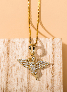 欧美新款s925纯银天使翅膀实心吊坠 满锆石嘻哈男女情侣项链银饰