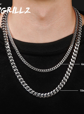 TOPGRILLZ潮牌6/10欧美嘻哈不锈钢古巴链男士健身百搭质不褪色