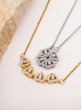 欧美新款镶嵌简约爱心镂空四叶草长款两戴式项链TOPGRILLZ项饰品