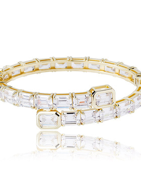 欧美潮流长方形锆石满钻手链手饰 嘻哈ins小众开口手环情侣爆款