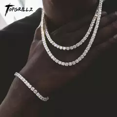 European and American Style Full Diamond Large Zircon Vacuum Color-Preserving Plated Street Fashion Single Row Tennis Chain Hip-Hop Tennis Necklace