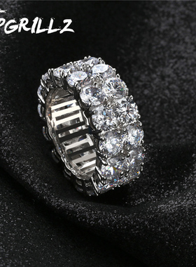 ice out ring 嘻哈潮人超闪5A品质双排锆石戒指BlingBlingCZRing