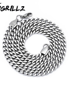 TopGrillz不锈钢细古巴项链男女嘻哈龙骨素麻花链颈链健身不褪色
