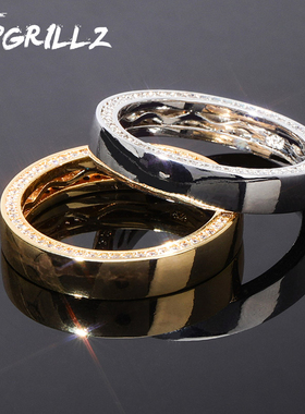 欧美925纯银爆款情侣对戒镀金戒指嘻哈男女简约吊坠链锆石指环