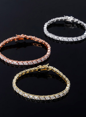 欧美几何图形满钻锆石手链三角形个性嘻哈男女网红蹦迪潮牌手环