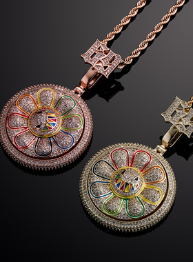 Top 欧美个性旋转七彩恶魔太阳花朵项链男女同款嘻哈小众吊坠挂件