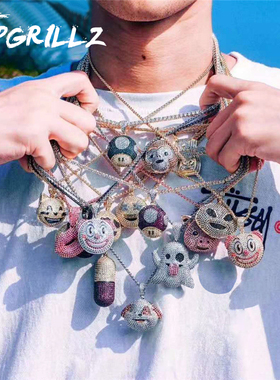 欧美INS网红69同款emjoy表情嘻哈吊坠紫色恶魔动物彩色锆石项链