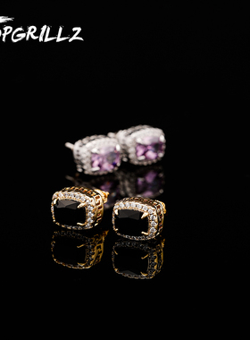 925银针大颗彩色锆石耳钉 嘻哈夜店男女简约潮流网红超闪宝石耳饰