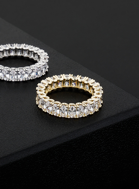 欧美ins同款简约森系满镶单排锆石戒指男女情侣嘻哈指环潮流配饰