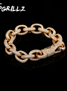 椭圆扭曲扣子镀金ins欧美爆款镶嵌满锆石个性嘻哈男女士手链项链