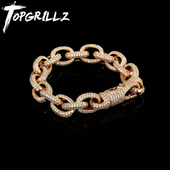 Oval Twisted Buckle Gold-Plated ins European and American Popular Style Inlaid with Zircon Personalized Hip-Hop Bracelet and Necklace for Men and Women