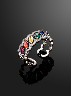 欧美镀金满宝石戒指 hiphop灭霸彩色锆石个性男女潮牌指环饰品ins