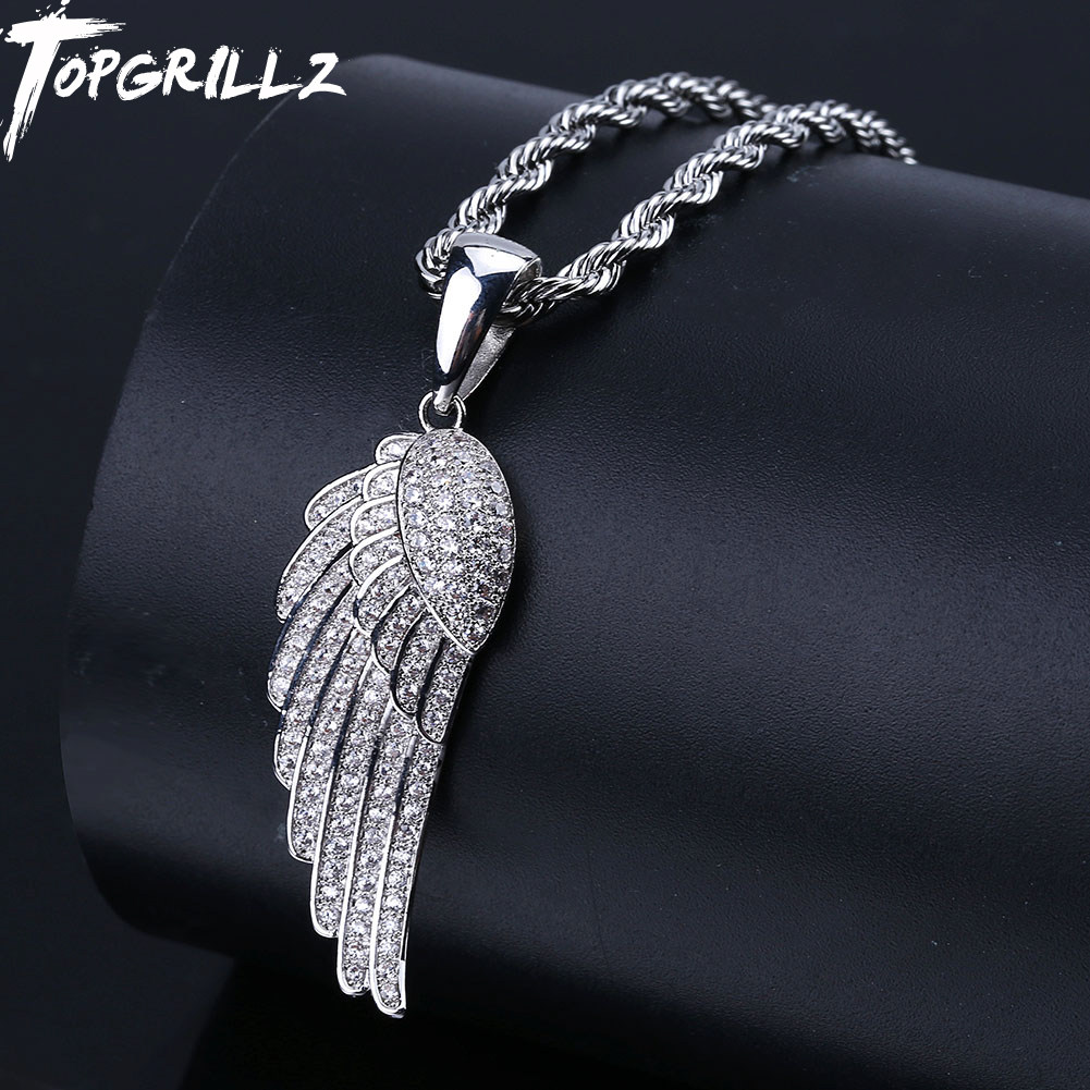欧美INS爆款羽毛翅膀吊坠 微镶锆石镀真金男女嘻哈hiphop个性项链