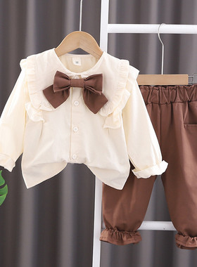 MXAG婴儿衣服春秋季韩版洋派小孩纯棉衬衫时髦套装一周岁女宝宝春