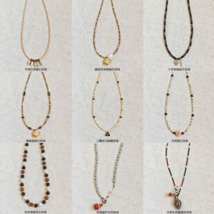 轻奢串珠项链女金属吊坠叠戴锁骨链天然石圆珠链