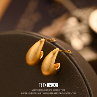 s925银针爆款简约冷淡风磨砂拉丝水滴耳钉女高级感耳环欧美风耳环