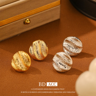 S925银针防过敏圆形不规则耳环欧美复古金属耳钉女高级感几何耳饰