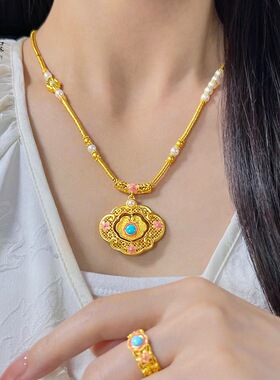 金色精致古法花丝珐琅彩花丝项链女款轻奢小众设计感高级精致复古