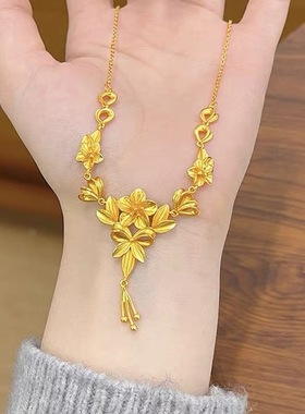 金包银三生花流苏项链幸福之花婚嫁花朵套链精致时尚送女友