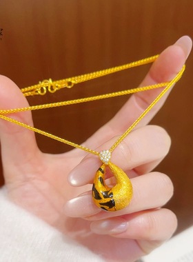 金包银豹纹水滴吊坠项链实心点钻锁骨链时尚送女友礼物不掉色