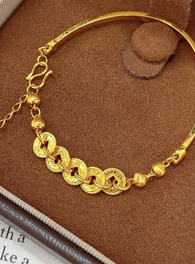 金包银五帝钱手链女士爆闪钱多多碎碎冰钱币手串送女友