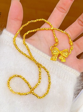 金色精致古法莲花点钻锁吊坠富贵吉祥流苏挂坠长命锁气质项链