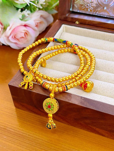 金包银烧蓝珐琅彩宝相花福禄聚宝三圈手链女古韵项链