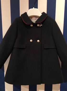 女童气质款黑色夹棉呢子大衣中小童毛呢外套女宝宝羊毛呢生日礼服