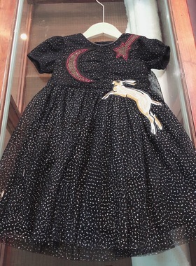 高端定制女童连衣裙2020夏小女孩洋气黑色亮片纱裙宝宝网纱蓬蓬裙