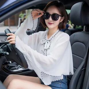 开车防晒披肩女士夏季薄款外搭雪纺衣衫骑车神器荷叶边防晒披肩