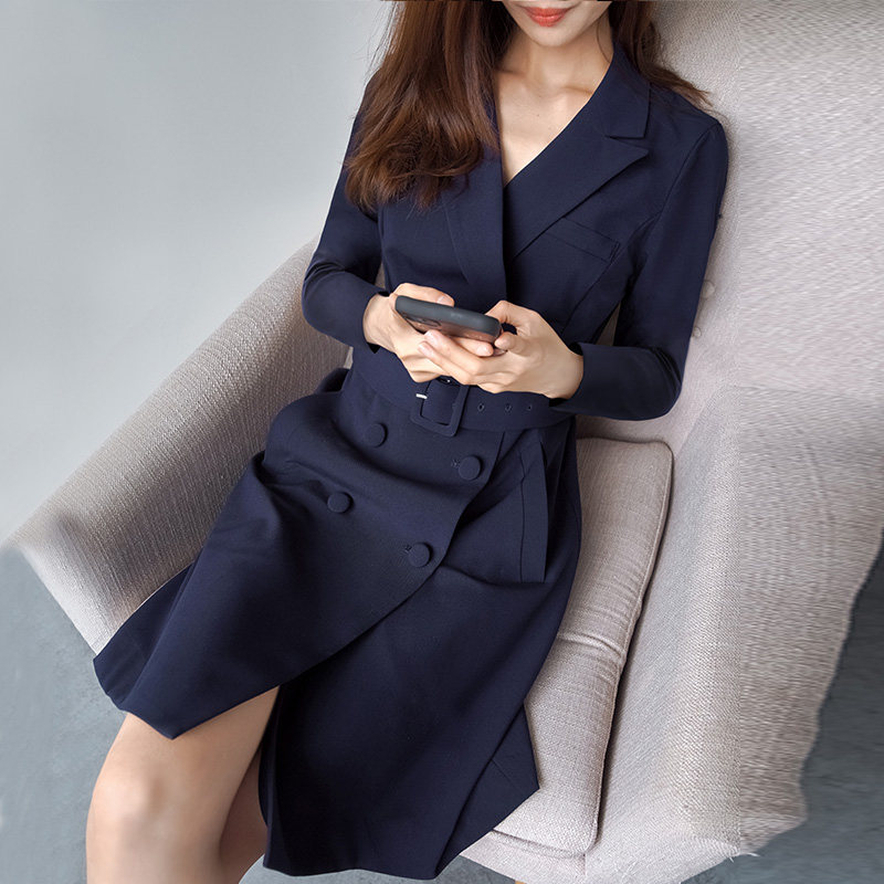 速发连衣裙春秋长袖服级感气高神范质端职业装工作高黑色西服裙
