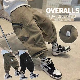 男童工装裤秋冬款2025儿童裤子休闲裤加绒款中大童潮牌炸街舞韩版