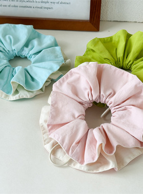 Jen | 韩国新款抽绳式 双面黄色拼米白双层 大肠发圈