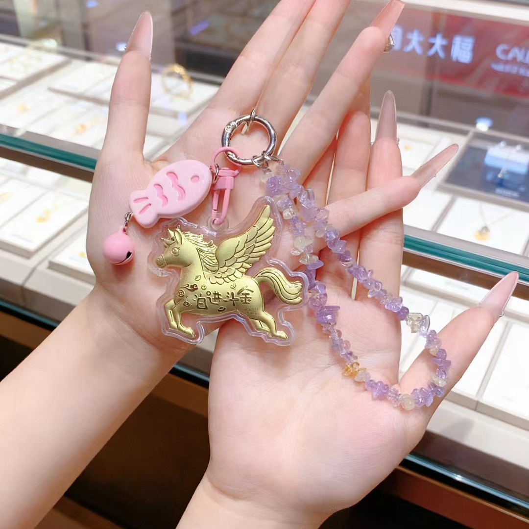 足金999小马黄金手机挂件紫水晶