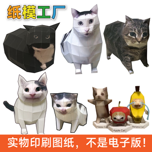oiiai猫meme纸模型图纸huh猫Polite猫旋转疑惑苹果香蕉猫手工DIY