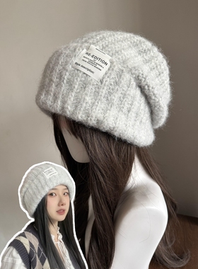 原相机实拍显脸小针织堆堆帽2025年新款时尚防寒保暖大头围漂亮帽