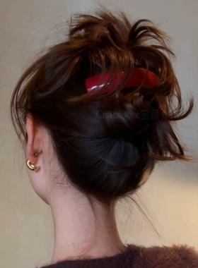 氛围200%饱满鸡毛头红色发夹气质款日常头饰后脑勺夹子2025年新款