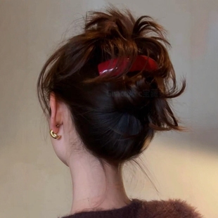 氛围200%饱满鸡毛头红色发夹气质款 日常头饰后脑勺夹子2025年新款