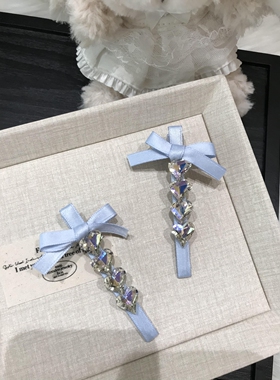 甜美蓝色蝴蝶结水钻发夹氛围感
