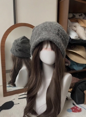 原相机实拍灰色毛线帽大头美式冷帽适合方圆脸户外帽子2025新款冬
