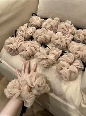 啊啊啊！双面戴的粉色玫瑰发圈~芭蕾风好甜~又仙又温柔头花头绳饰