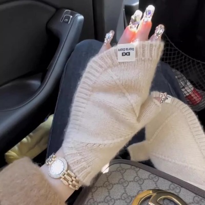 高级感女士贵妇手套！冬日新款！ 半指贝壳羊绒针织优雅又保暖！
