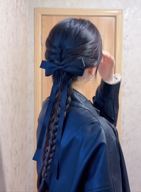 韩系简约黑色蝴蝶结发夹高级感