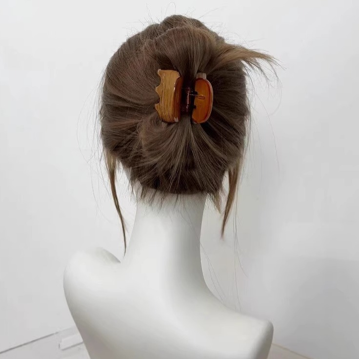 抓夹发型太简单~原木色南瓜发夹女2025新款发量少后脑勺盘发抓夹
