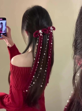 冬日的温柔～红色蝴蝶结发夹侧边女2025新款丝绒高级感圣诞节新年