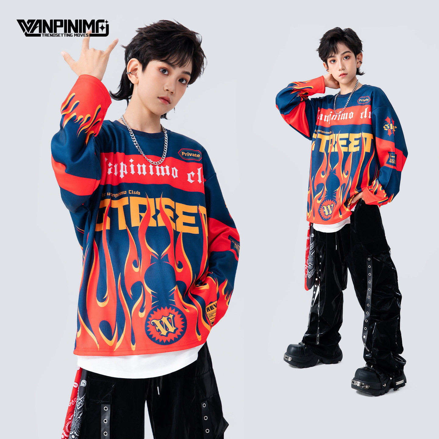 顽皮尼莫童装儿童潮服男童嘻哈街舞宽松炸街少儿hiphop潮牌演出服