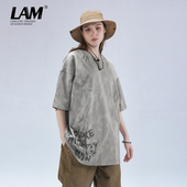 T恤男女oversize廓形半袖 LAMLICKA LAM日系潮牌满印宽松套头短袖