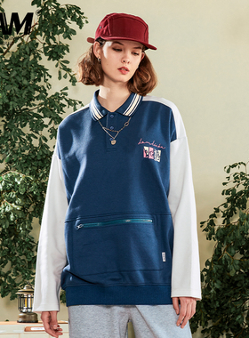 LAMLICKA撞色拼接高街POLO衫卫衣男潮牌春秋纯棉拉链无帽上衣外套